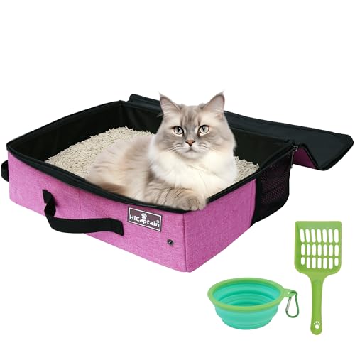 HiCaptain Tragbare Katzentoilette mit Deckel, Faltbare Reise-Klo im Auto, entworfen für mittelgroße Katzen, geringes Gewicht, auslaufsicher, wasserdicht, leicht zu tragen - Rosa von HiCaptain