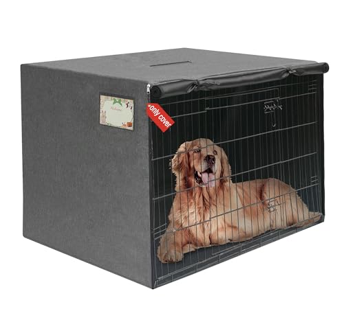 Hundekäfig Abdeckung, Abdeckung für Hundekäfige, Langlebiger Wasserdichter Winddicht Hundebox Abdeckung mit Doppeltür, für den innen und außenbereich(Nur Abdeckung,140.7 * 96.4 * 114.4cm(L*B*H)) von HiCaptain
