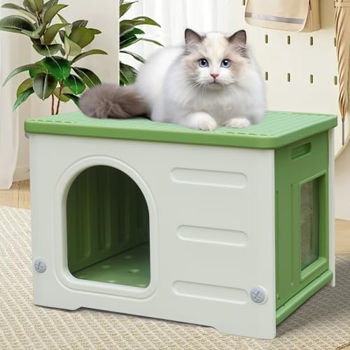 Katzenhaus aus Kunststoff für den Innen- und Außenbereich, Feral Katzenhaus für den Innenbereich, stapelbar, isoliert, wetterfest, wasserdicht, Grün von HiCaptain