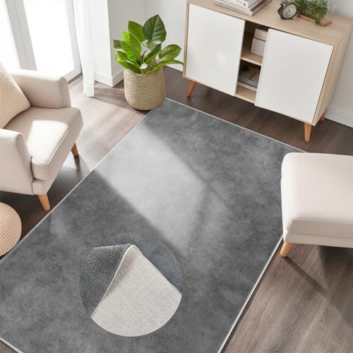 HiChiclife Superweicher Teppich Grau 80x150 – Waschbarer Kurzflor mit TPE-Unterseite – rutschfest & Flauschig für Wohnzimmer, Flur & Schlafzimmer von HiChiclife