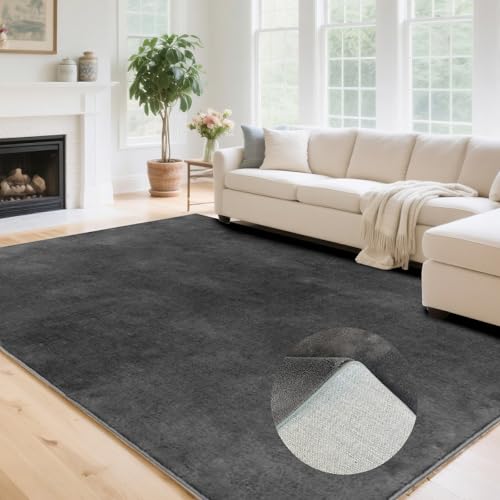 HiChiclife Teppich Anthrazit 160x220 – Großer Waschbarer Kurzflor mit TPE-Unterseite – rutschfest, Weich & Modern für Wohnzimmer & Schlafzimmer von HiChiclife