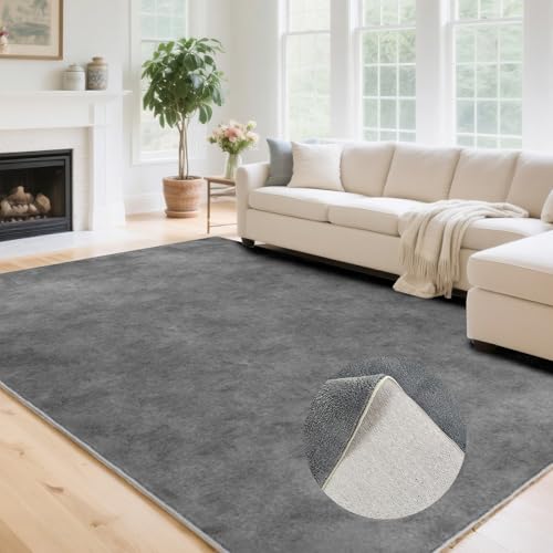 HiChiclife Teppich Grau 160x220 – Großer Waschbarer Kurzflor mit TPE-Unterseite – rutschfest & Weich für Wohnzimmer, Schlafzimmer & mehr von HiChiclife