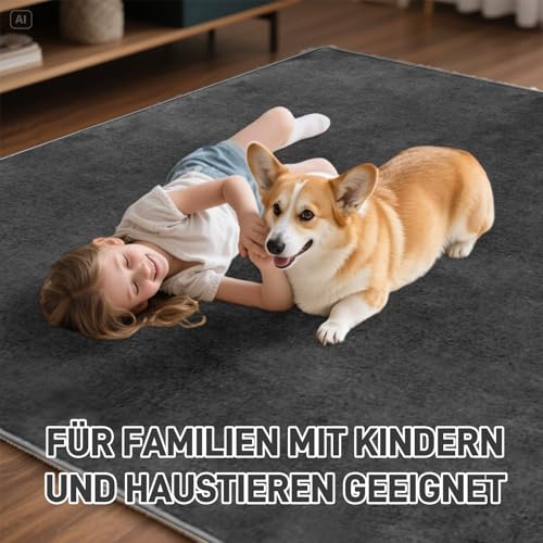 HiChiclife Weicher Teppich Anthrazit 80x150 – Waschbarer Kurzflor mit TPE-Unterseite – rutschfest & Flauschig für Flur, Wohnzimmer & Schlafzimmer von HiChiclife