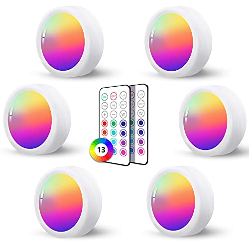 LED RGB Spot Batterie mit Fernbedienung, 13 Farbwechsel LED Spots Batteriebetrieben Vitrinenbeleuchtung Kabellos Schrankbeleuchtung Dimmbar Unterbauleuchte Küche LED Lampe zum Kleben Schranklicht Akku von HiDure