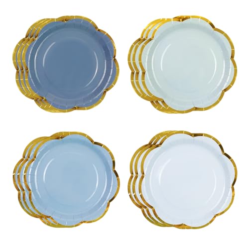 48 Stück Blauen Partyteller, Farbverlauf Blau Dessert Partyteller Goldfolie Überbacken Rand Einweggeschirr Für Baby Dusche Geburtstag Hochzeit Braut Parteien von HiEnjoin