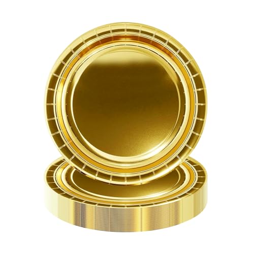 50 Stück Golden Pappteller,Gold Kindergeburtstag Partyteller Einwegteller Dessertteller für Graduierung Urlaub Hochzeit Geburtstag Party Baby Dusche Dekorationen von HiEnjoin