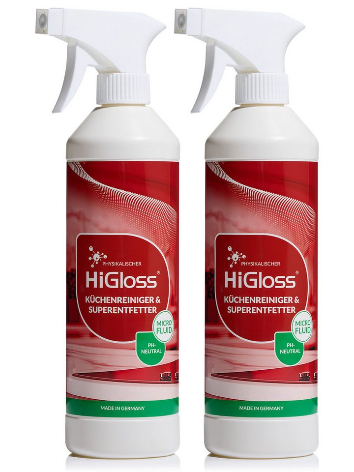 HiGloss HiGloss Physikalischer Küchenreiniger, 2er-Set, 1 l Küchenreiniger (2 x 500 ml ohne Chemie, porentiefe Reinigung mit Clean2Go® Fluids-Technologie) von HiGloss