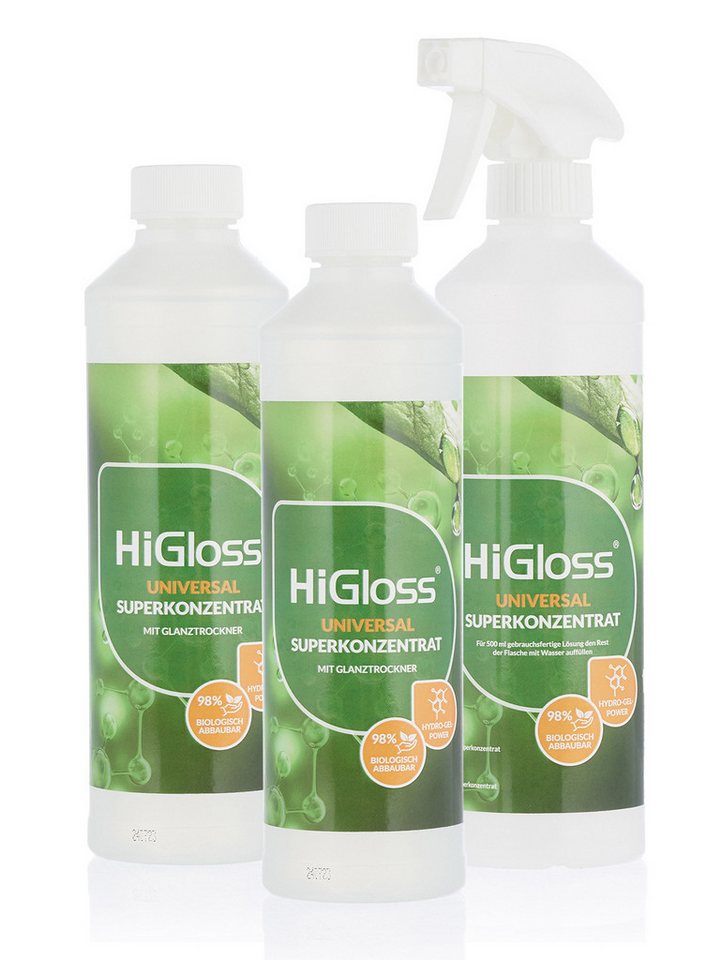 HiGloss Universal Superkonzentrat Set Allzweckreiniger (2, [2-St. 2x 500ml Reiniger, Leerflasche & Zerstäuber Allzweckreiniger für's ganze Haus) von HiGloss