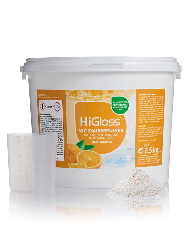 HiGloss WC Zauberpulver für eine saubere Toilette WC-Reiniger (1-St. 2,5kg Schmutzfinder-Technologie, WC Schaum extra stark geg. Urinstein & Kalk) von HiGloss