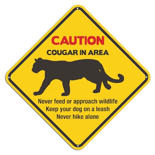 Metall-Blechschild mit Aufschrift "Caution Cougar in Area", coole Gemälde, Wanddekoration, Retro-Design, 30 x 30 cm von HiHELLOH