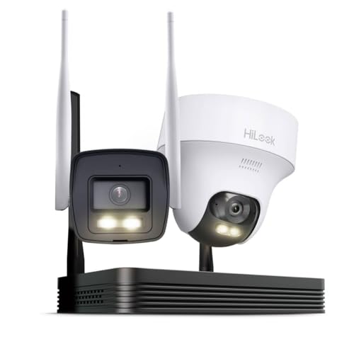 HiLook WLAN Überwachungskamera Set Außen | 4MP Bullet + PT Turret Kameras | WiFi NVS mit Micro-SD-Slot | Outdoor Kamera Komplettset | Menschen- & Fahrzeugerkennung | Nachtsicht | 2-Wege-Audio von HiLook