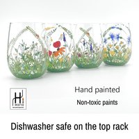 stengellose Weingläser Handbemalte Wildblumen Weingeschenk Geschenk Für Frau Trinkgläser 4Er Set von HiMaria
