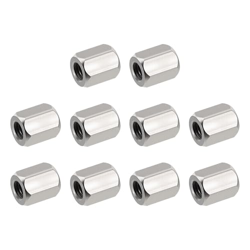 HiPicco Sechskant-Kupplungsmuttern, M5 x 0,8 Teilung UNC, 10 mm Länge, 304 Edelstahl, Stangenkupplungsmutter für Gewindestangen und Bolzen, 10 Stück von HiPicco