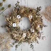 Trockenblumenkranz Natur Grün Creme Pampas Baumwolle Blumenkranz Dekokranz Türkranz Tischdeko Wohndeko Geschenk Landhaus von HiRosieFlowerArt