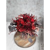 Trockenblumenstrauß Rot Burgunderrot Rosen Geschenk Für Liebsten Muttertag Geburtstag Deko Tischdeko Konservierte Stabilisierte Blumen von HiRosieFlowerArt