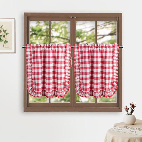 HiSnug 2er Set Scheibengardine Bistrogardine Landhaus Modern Kurzstores Küchengardine Kaffee Kurzvorhang Rote/Weiß Breit Kariert Kleinfenster mit Spitze Kurz H90 x B65 cm HiSnug 2er Set Scheibengardine Bistrogardine Landhaus Modern Kurzstores Küchengardine Kaffee Kurzvorhang Rote/Weiß Breit Kariert Kleinfenster mit Spitze Kurz H90 x B65 cm von HiSnug