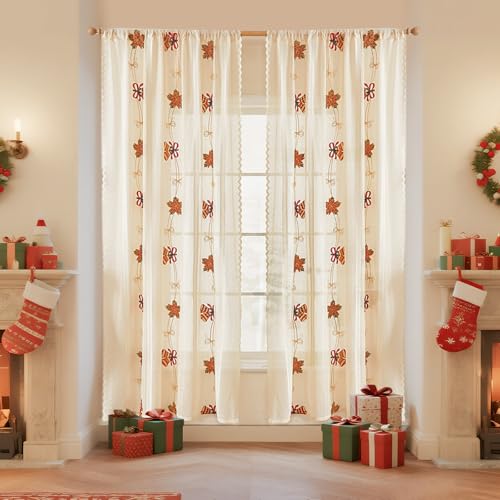 HiSnug Beige Weihnachtsvorhänge, Zimmervorhänge, Wohnzimmervorhänge Für Weihnachtsdekoration, Heimdekoration, B140 x H160 cm - 2 Stück von HiSnug