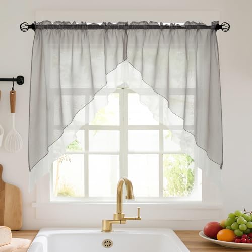 HiSnug Curtain 2er Set Grau Voile Küche Scheibengardine, Double Layered Design, Geeignet für Balkon, Café, Wohnwagen, H120 x B125 cm HiSnug Curtain 2er Set Grau Voile Küche Scheibengardine, Double Layered Design, Geeignet für Balkon, Café, Wohnwagen, H120 x B125 cm von HiSnug