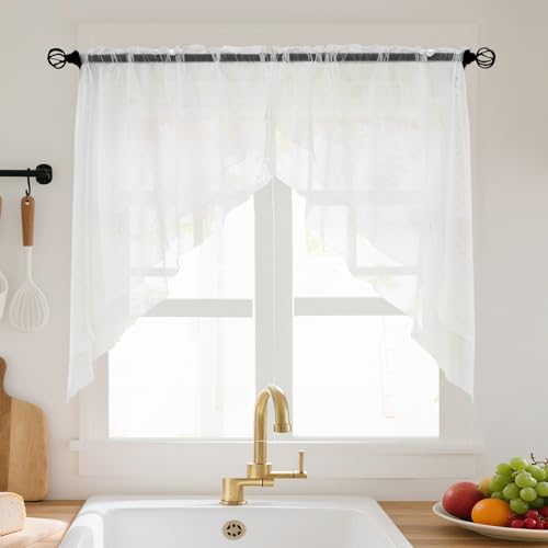 HiSnug Curtain 2er Set Weißer Voile Küche Scheibengardine mit Tunnelzug, Double Layered Design, Geeignet für Balkon, Café, Wohnwagen, H80 x B80 cm HiSnug Curtain 2er Set Weißer Voile Küche Scheibengardine mit Tunnelzug, Double Layered Design, Geeignet für Balkon, Café, Wohnwagen, H80 x B80 cm von HiSnug