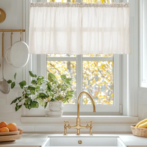 HiSnug Curtain Scheibengardinen Küche Natur Leinen Bistrogardine für Balkontür Wohnwagen Landhausstil Bauernhaus Gardinen Kurz Halbtransparente Küchengardinen H90 x B65 cm - 2 Stück von HiSnug