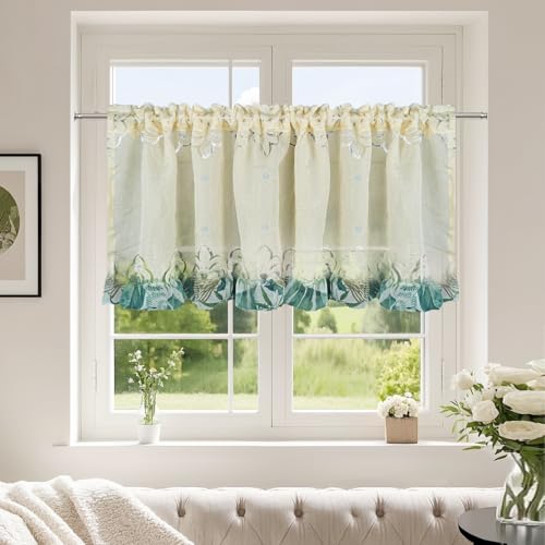HiSnug Scheibengardinen Küche Beige für Balkontür Landhausstil Bistrovorhänge Bauernhaus Gardinen Kurz Halbtransparente Küchengardinen B150 x H60 cm - 1 Stück von HiSnug