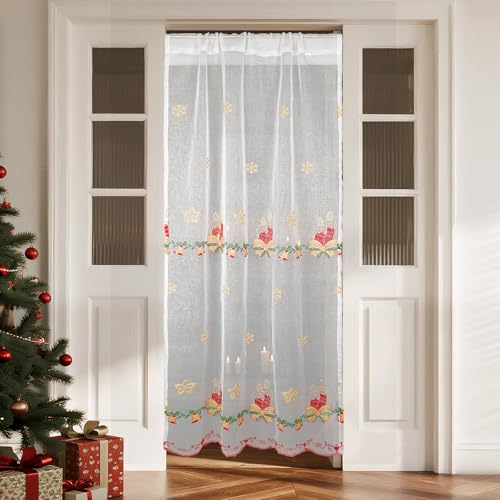 HiSnug weiß Weihnachts-Voile-Türvorhang, Weihnachtsdekoration Türvorhang, B100 x H200 cm - 1 Stück von HiSnug