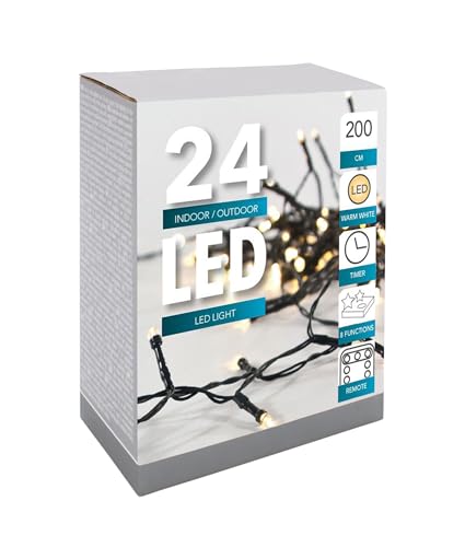 Led Lichterkette Batterie 24 48 96 mit Timer und teilweise mit Fernbedienung grünes Kabel für innen und außen (24er + Fernbedienung) von HiT