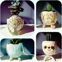 The Very Fun Collection 3 - Handgemachte Keramik Pflanzentopf, Sukkulententopf, Indoor Outdoor Übertopf. Baum Des Lebens, Peace, Faultier, Elefant von HiTheretheShop