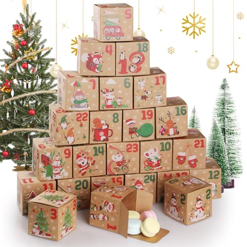 Hianjoo 24 Adventskalender zum Befüllen 2023, 24x Geschenkbox Weihnachten Klein, Weihnachtskalender Boxen zum Selber Basteln, Adventskalender Selber Basteln - Kraftpapier von Hianjoo