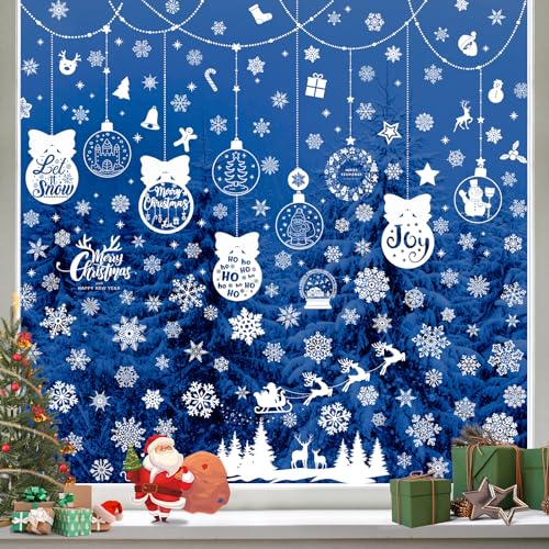 Hianjoo 9 Blätter Fensterbilder Weihnachten Selbstklebend, Weihnachten Fensterdeko, Schneeflocken Fensteraufkleber für Weihnachtsdeko, Weihnachts Fensterbilder Winter Fenster Deko Wiederverwendbar von Hianjoo