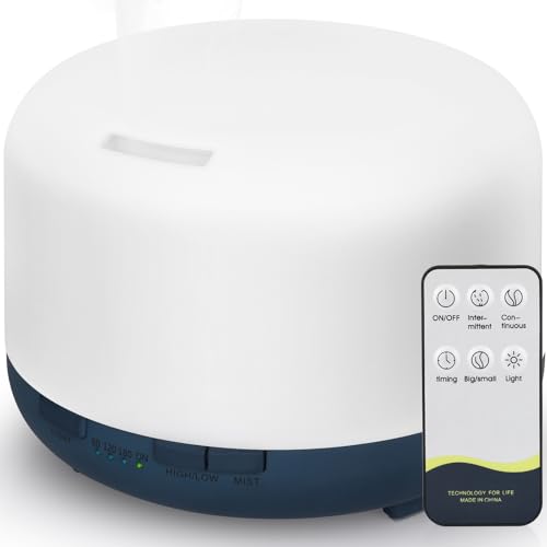 Hianjoo Aroma Diffuser 450ml, Luftbefeuchter mit Timer, Ultraschall Aromatherapie Diffusor 7 Farben LED mit Fernbedienung für Schlafzimmer/Büro/Yoga/Spa - Dunkelblau von Hianjoo