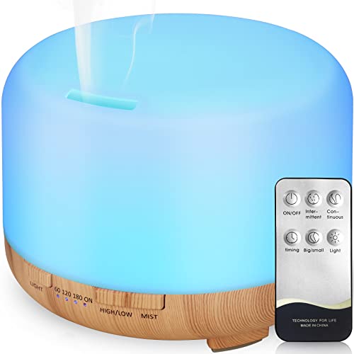 Hianjoo Aroma Diffuser 450ml, Luftbefeuchter mit Timer, Ultraschall Aromatherapie Diffusor 7 Farben LED mit Fernbedienung für Schlafzimmer/Büro/Yoga/Spa - Holzfarbe von Hianjoo