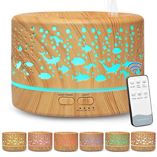 Hianjoo Aroma Diffuser 700ml Luftbefeuchter mit Timer, Ultraschall Aromatherapie Diffusor LED mit 7 Farben für Büro,Yoga,Spa,Schlafzimmer - Helles Holz von Hianjoo