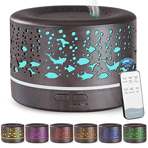Hianjoo Aroma Diffuser 700ml Luftbefeuchter mit Timer, Ultraschall Aromatherapie Diffusor LED mit 7 Farben für Büro,Yoga,Spa,Schlafzimmer - Tiefe Holz von Hianjoo