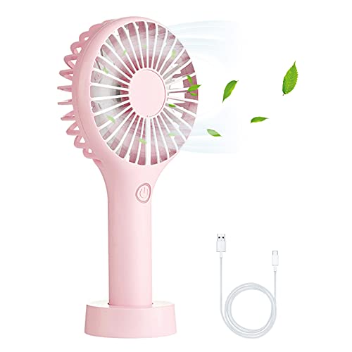 Hianjoo Mini USB Ventilator, Tragbarer Wiederaufladbar Handventilator und Standbar Lüfter für Zuhause Outdoor und Büro [3 Geschwindigkeit Einstellbar]-Pink von Hianjoo