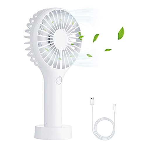 Hianjoo Mini USB Ventilator, Tragbarer Wiederaufladbar Handventilator und Standbar Lüfter für Zuhause Outdoor und Büro [3 Geschwindigkeit Einstellbar]-Weiß von Hianjoo