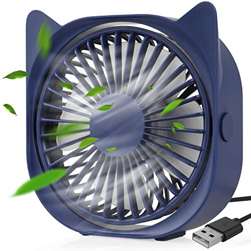 Hianjoo USB Ventilator Leise, Mini Ventilator Klein Tischventilator, Desk Fan mit 3 Geschwindigkeiten 360° Drehung, USB Lüfter für Büro, Zuhause und Schlafzimmer - Blau von Hianjoo