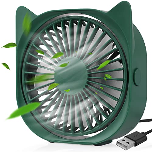 Hianjoo USB Ventilator Leise, Mini Ventilator Klein Tischventilator, Desk Fan mit 3 Geschwindigkeiten 360° Drehung, USB Lüfter für Büro, Zuhause und Schlafzimmer - Grün von Hianjoo