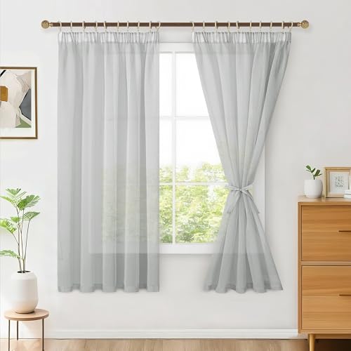 Hiasan 2er Set Sheer Voile gardinen vorhänge gardine Wohnzimmer mit Kräuselband Curtains scheibengardinen Vorhang Transparente Durchsichtig Luftig Dekoschal für Schlafzimmer 145x140cm(HxB) Grau von Hiasan