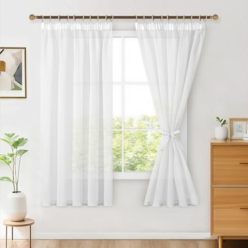 Hiasan 2er Set Sheer Voile gardinen vorhänge gardine Wohnzimmer mit Kräuselband Curtains scheibengardinen Vorhang Transparente Durchsichtig Luftig Dekoschal für Schlafzimmer 160x140cm(HxB) Weiß von Hiasan