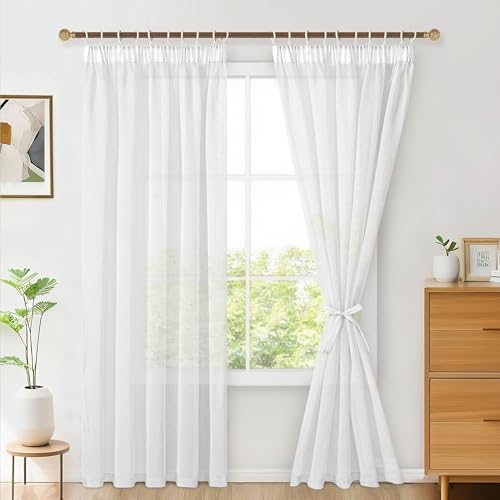 Hiasan 2er Set Sheer Voile gardinen vorhänge gardine Wohnzimmer mit Kräuselband Curtains scheibengardinen Vorhang Transparente Durchsichtig Luftig Dekoschal für Schlafzimmer 245x140cm(HxB) Weiß von Hiasan