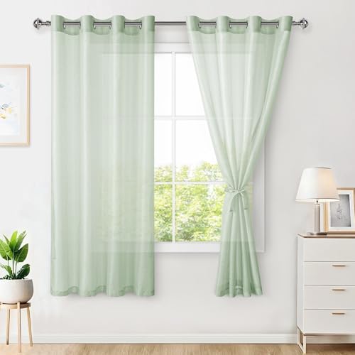 Hiasan 2er Set Sheer Voile gardinen vorhänge gardine Wohnzimmer mit ösen Curtains scheibengardinen Vorhang Transparente Durchsichtig Luftig Dekoschal für Schlafzimmer 145x140cm(HxB) Salbei Grün von Hiasan