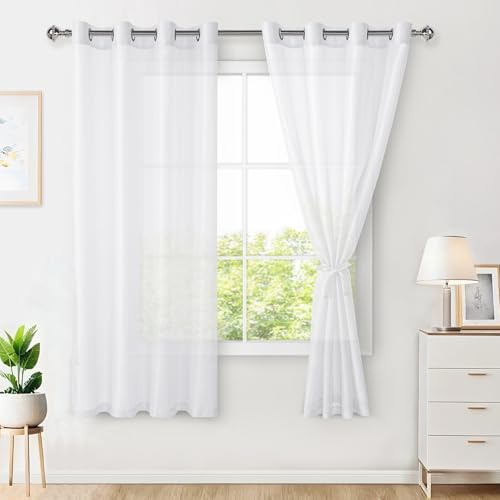Hiasan 2er Set Sheer Voile gardinen vorhänge gardine Wohnzimmer mit ösen Curtains scheibengardinen Vorhang Transparente Durchsichtig Luftig Dekoschal für Schlafzimmer 145x140cm(HxB) Weiß von Hiasan