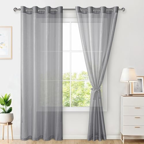 Hiasan 2er Set Sheer Voile gardinen vorhänge gardine Wohnzimmer mit ösen Curtains scheibengardinen Vorhang Transparente Durchsichtig Luftig Dekoschal für Schlafzimmer 240x140cm(HxB) Dunkelgrau von Hiasan