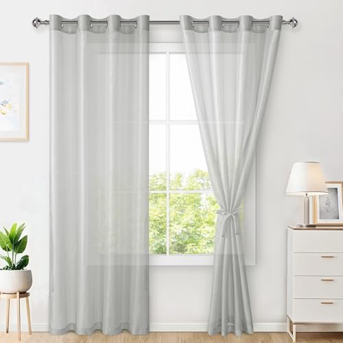 Hiasan 2er Set Sheer Voile gardinen vorhänge gardine Wohnzimmer mit ösen Curtains scheibengardinen Vorhang Transparente Durchsichtig Luftig Dekoschal für Schlafzimmer 240x140cm(HxB) Grau von Hiasan