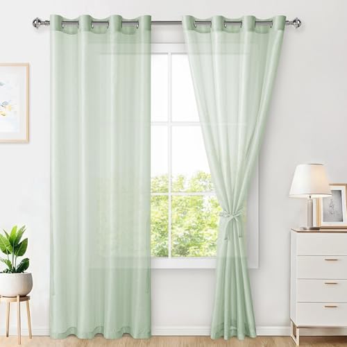 Hiasan 2er Set Sheer Voile gardinen vorhänge gardine Wohnzimmer mit ösen Curtains scheibengardinen Vorhang Transparente Durchsichtig Luftig Dekoschal für Schlafzimmer 240x140cm(HxB) Salbei Grün von Hiasan