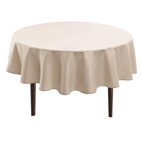 Hiasan Beige Wasserabweisend Tischdecke aus Polyester,Rund140cm,Anti-Falten Tischtuch,geeignet für Küche,Restaurant,Hochzeit von Hiasan