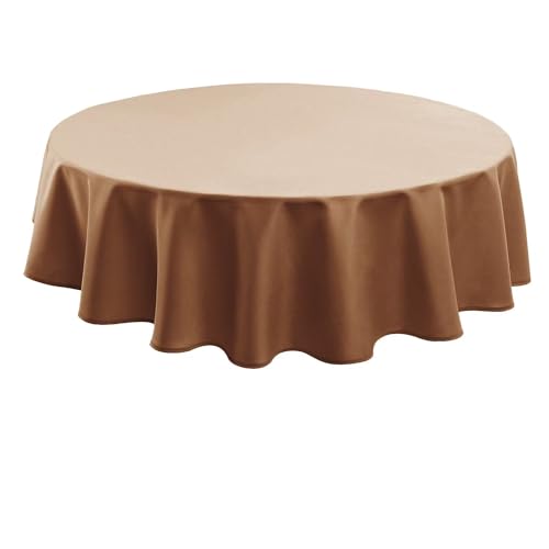 Hiasan Braun Wasserabweisend Tischdecke aus Polyester,Rund120cm,Anti-Falten Tischtuch,geeignet für Küche,Restaurant,Hochzeit von Hiasan