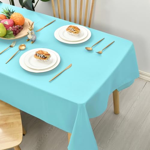 Hiasan Glatt Tischdecke Fleckenabweisend Tischtuch mit Lotuseffekt Leicht Wasserabweisend Tischwäsche, 110x140cm, Aqua von Hiasan