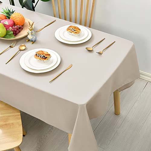 Hiasan Glatt Tischdecke Fleckenabweisend Tischtuch mit Lotuseffekt Leicht Wasserabweisend Tischwäsche, Beige, 130x220cm von Hiasan